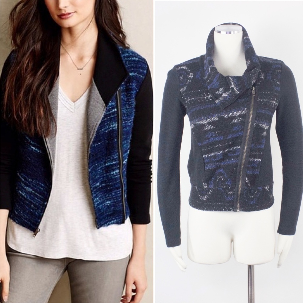Dolan Jacket Aztec Blue Prints Tweed Moto Anthro S